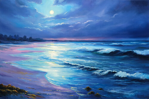 Moonlight Seascape di Behshad Arjomandi, Pittura in vendita su Singulart