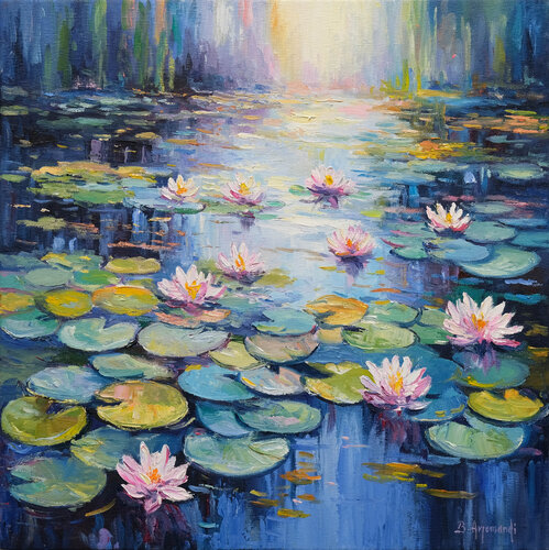 Water Lilies Pond Dreamscape di Behshad Arjomandi, Pittura in vendita su Singulart