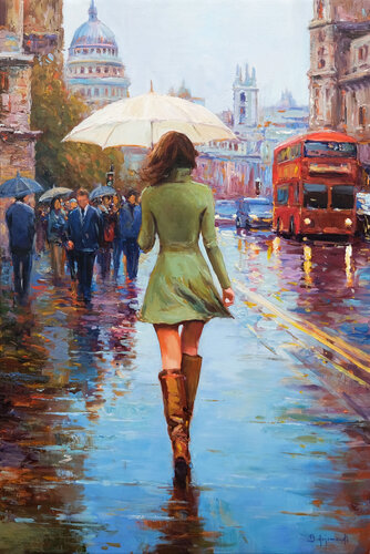 Rainy Day in London par Behshad Arjomandi, Peinture en vente sur Singulart