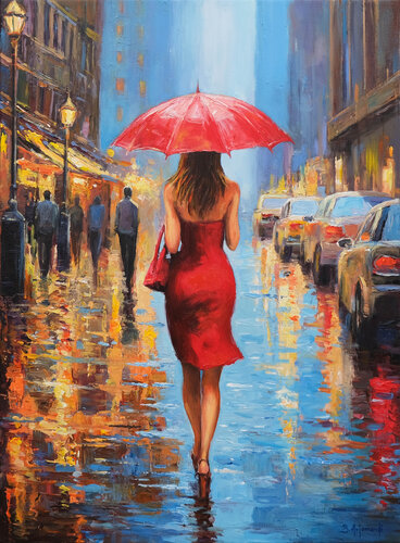 Rainy Evening In The City par Behshad Arjomandi, Peinture en vente sur Singulart