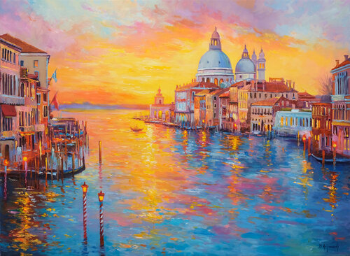 Venice Sunset Reflections by Behshad Arjomandi, 油畫 for Sale on Singulart