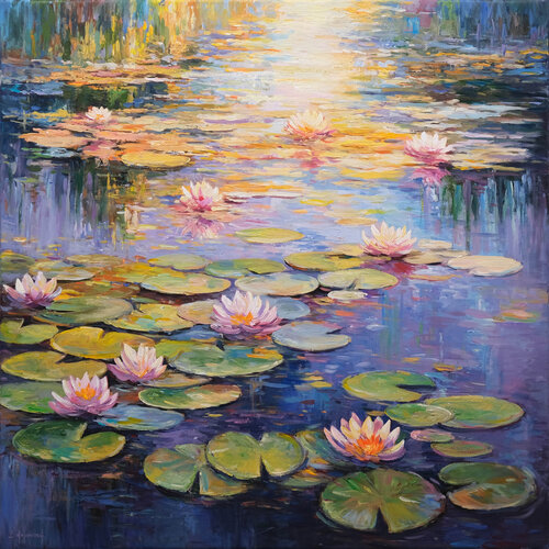 Water Lily Pond Dreaming van Behshad Arjomandi, Schilderij te koop op Singulart