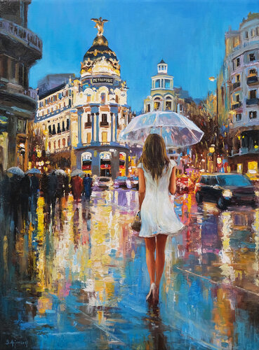 Madrid in the Rain di Behshad Arjomandi, Pittura in vendita su Singulart