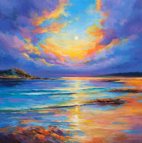 Vibrant Sunset Seascape by Behshad Arjomandi, Painting for Sale on Singulart