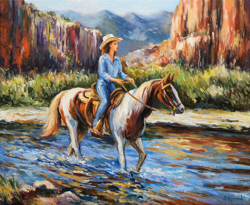Cowgirl in the Canyon Light de Behshad Arjomandi, Pintura a la venta en Singulart