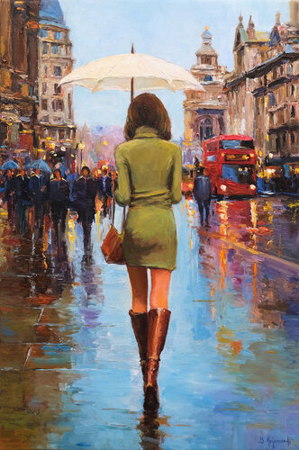 Rainy London Street de Behshad Arjomandi, Pintura a la venta en Singulart