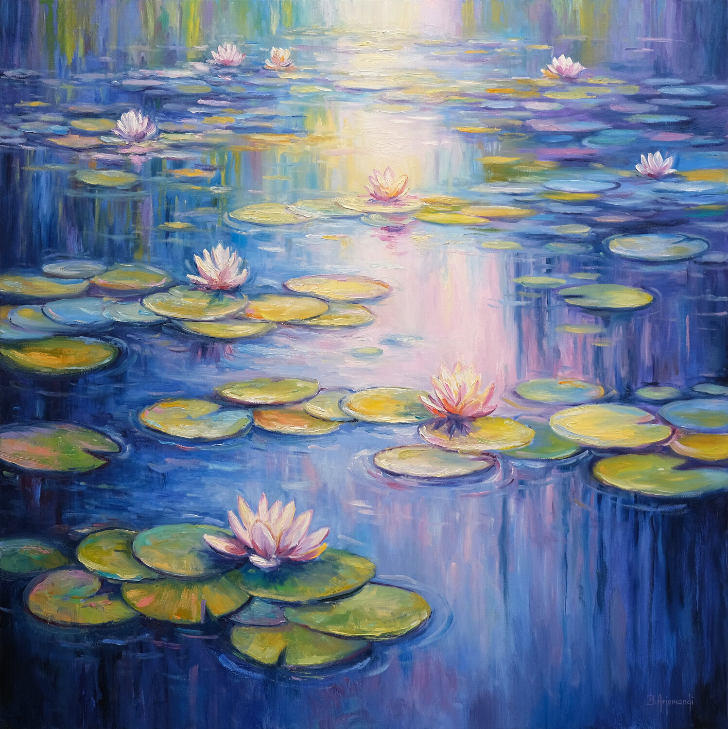 Morning on the Pond with Water Lilies Behshad Arjomandi Originalgemälde zu verkaufen