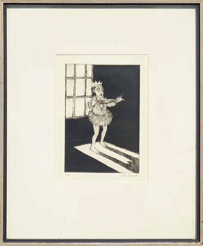 "Momma Always Wanted a Dancer" Black & White Surreal Etching of a Child & Fish di John Alexander, Stampa in vendita su Singulart
