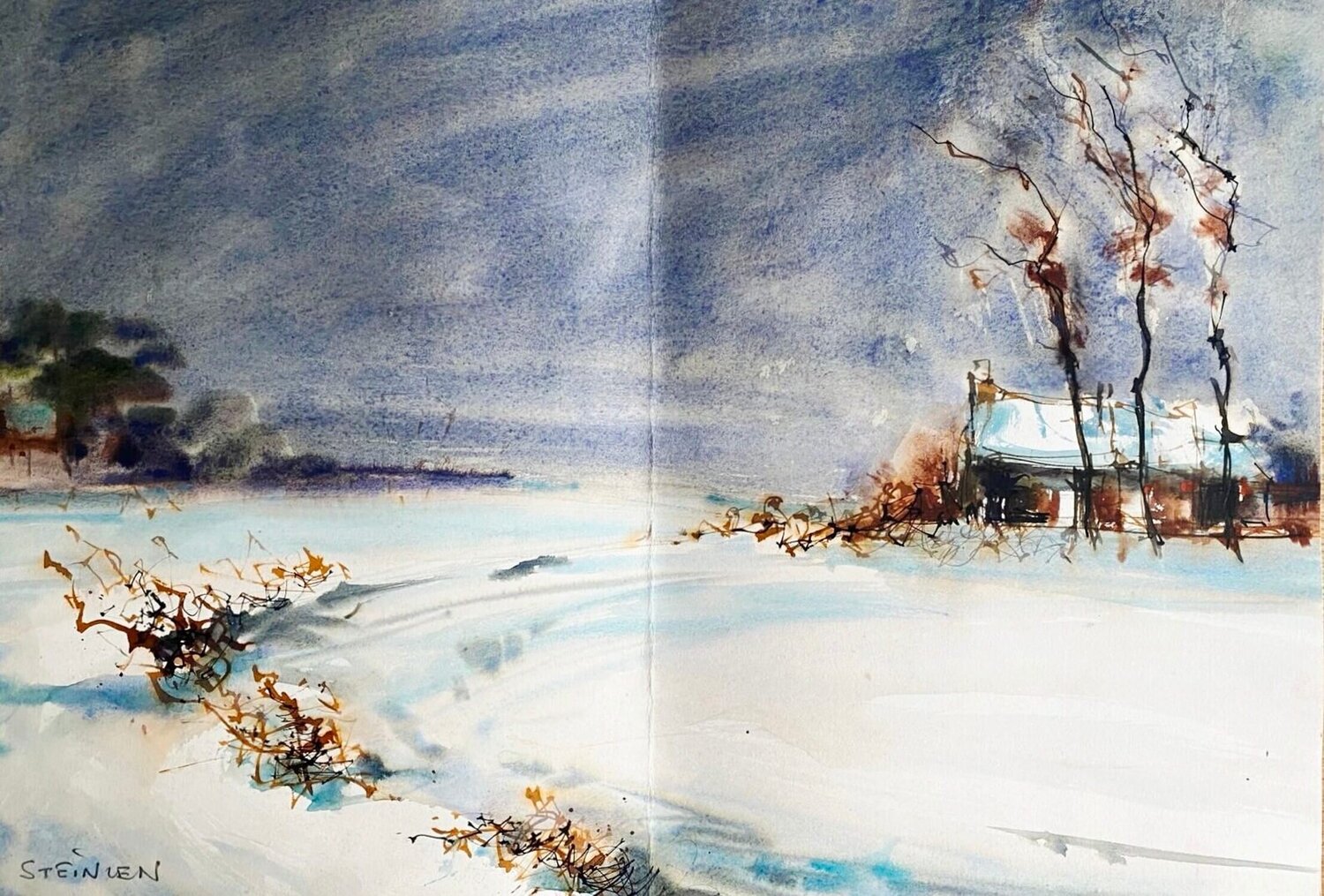 Paysage d'hiver Théophile Alexandre Steinlen Opera su carta in vendita