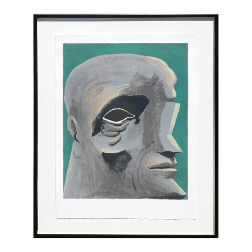 "Homage to Michelangelo" Modern Teal & Grey Tone Figurative Abstract Lithograph by Horst Antes, Print for Sale on Singulart