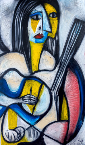 Woman With A Guitar di Mario Henrique, Pittura in vendita su Singulart