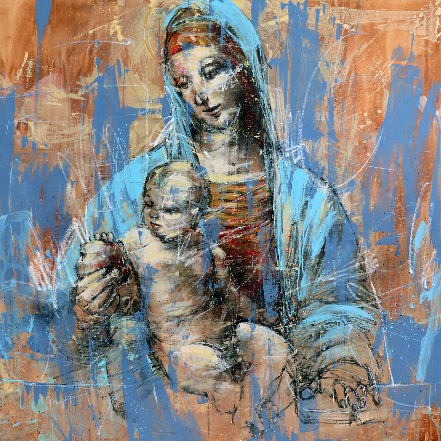 Madonna of the Pomegranate, after Raphael Mario Henrique Originalgemälde zu verkaufen
