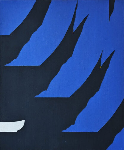 "Circulet 3" Contemporary Blue & Black Geometric Hard-Edge Abstract Painting by Emanoel Araujo, 油畫 for Sale on Singulart