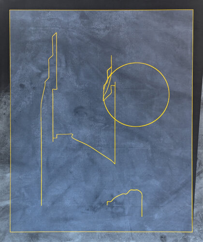 "Artificial Horizon" Contemporary Abstract Yellow Linear Landscape Painting di Emanoel Araujo, Pittura in vendita su Singulart