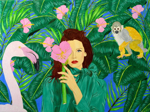 The young woman with amaryllis par Victoria Stagni, Peinture en vente sur Singulart