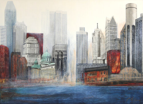 Side by Side, Always (Montreal - Detroit) par Renée De Gagné, Peinture en vente sur Singulart
