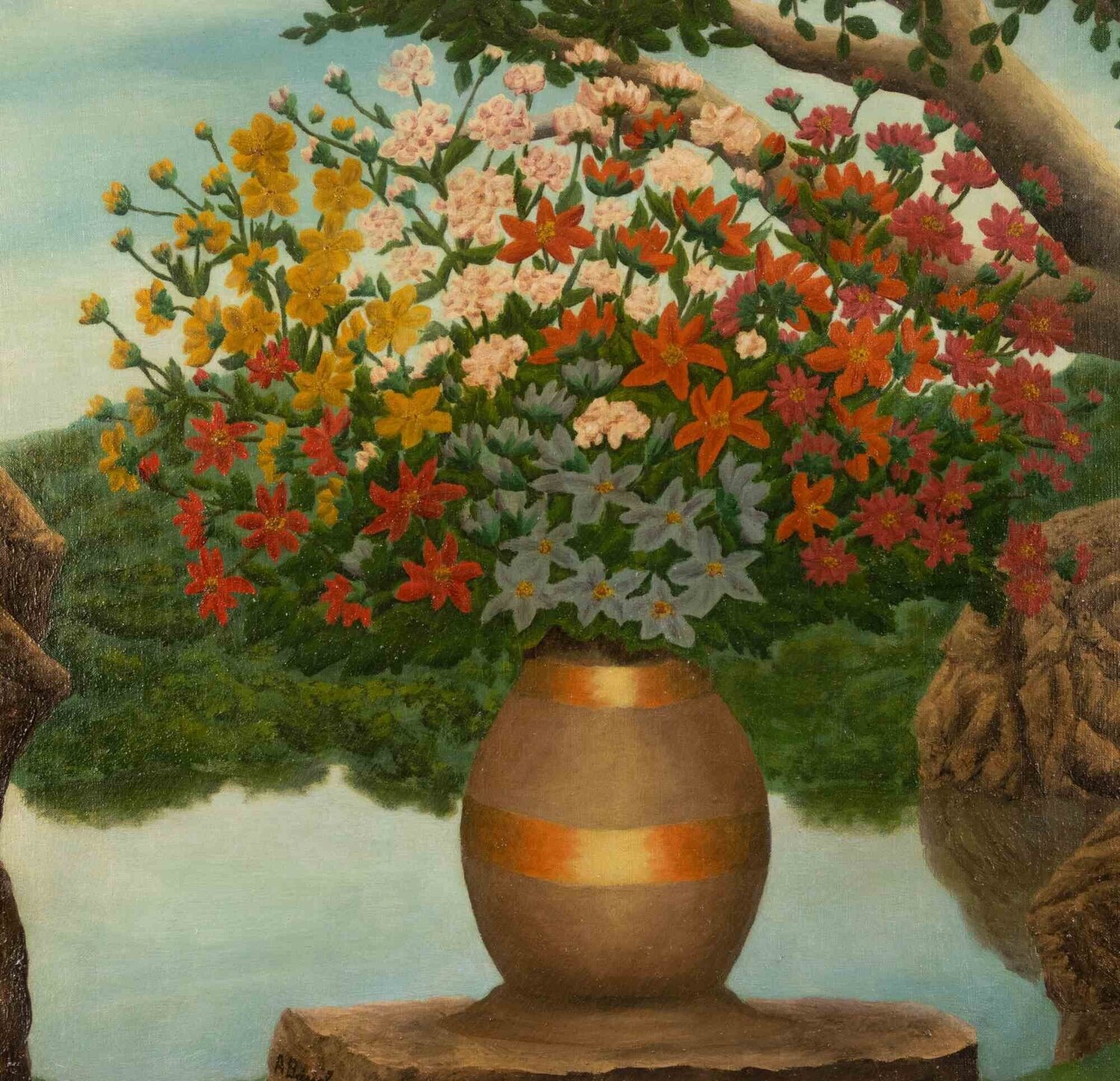 Vase de fleurs sur un Rocher by André Bauchant (1941) : Painting Oil ...