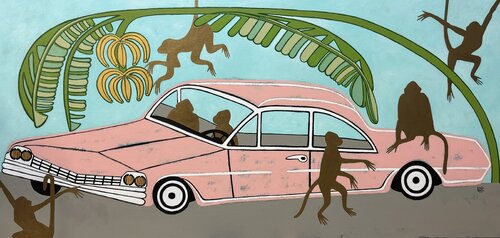 Monkey boulevard van Diana Rosa, Schilderij te koop op Singulart