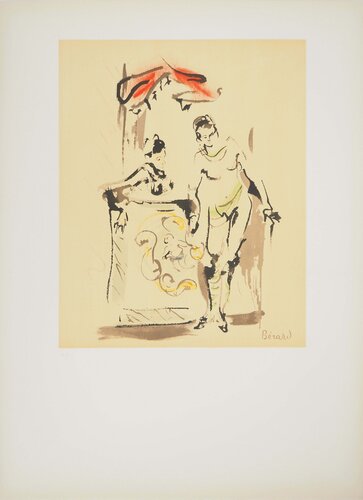 Théâtre, les comédiens, Lithographie originale signée van Christian Berard, Afdruk te koop op Singulart