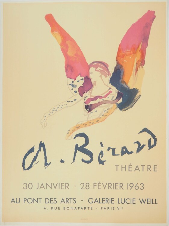Théâtre, L'ange coloré, Affiche en lithographie signée Christian Berard