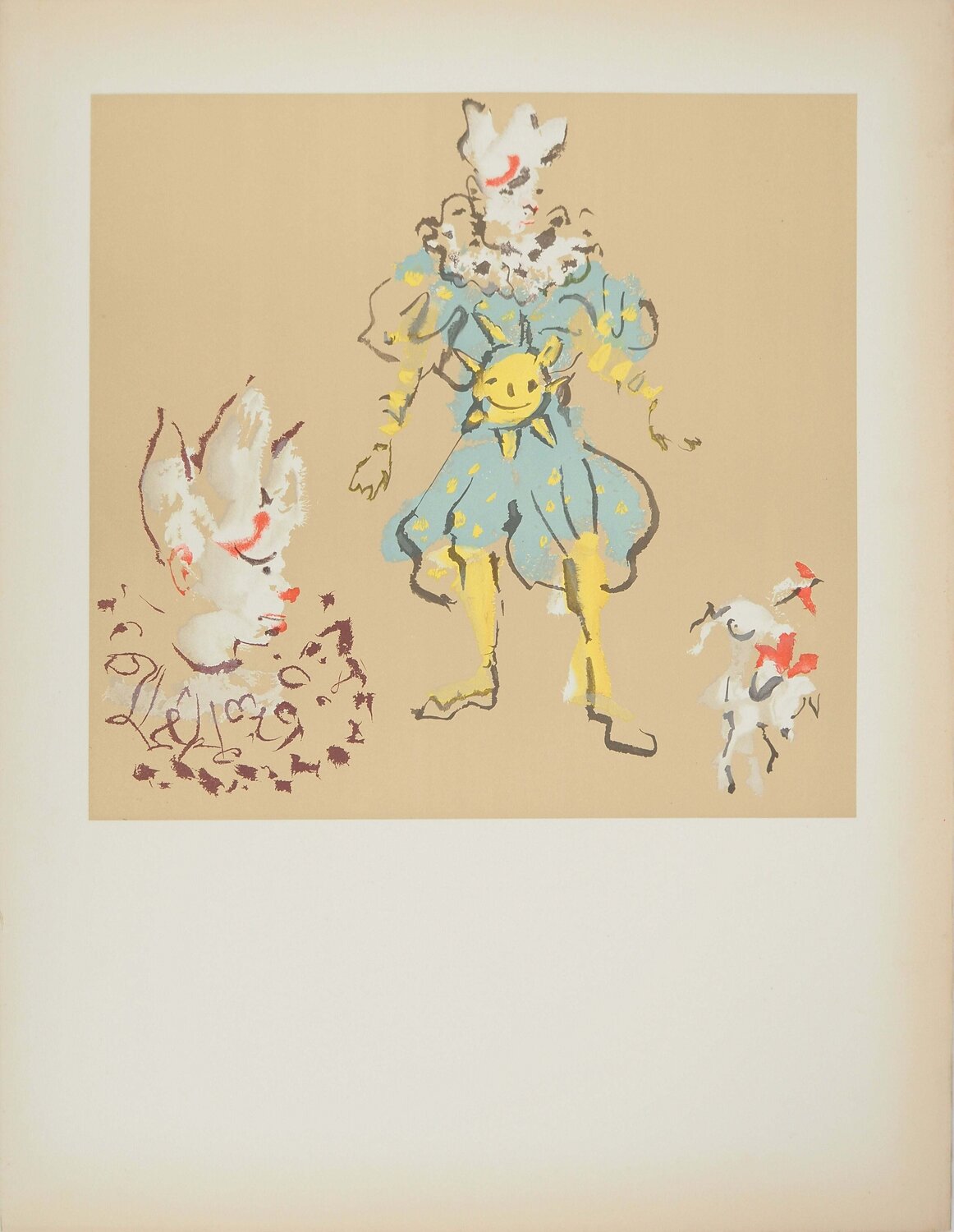 Théâtre, Clown et Arlequin au soleil, Lithographie Christian Berard Druck zu verkaufen