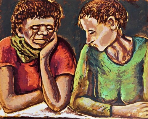 Two Women 1942 van Yosl Bergner, Afdruk te koop op Singulart