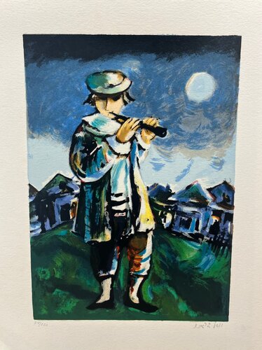Hasidic with a flute van Yosl Bergner, Afdruk te koop op Singulart