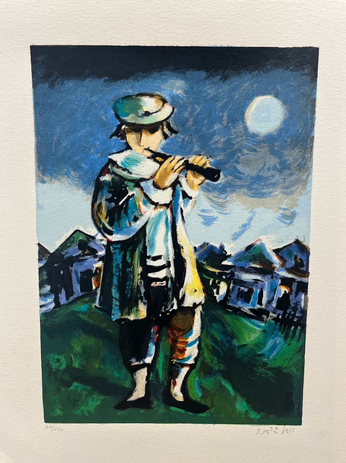 Hasidic with a flute Yosl Bergner Druck zu verkaufen