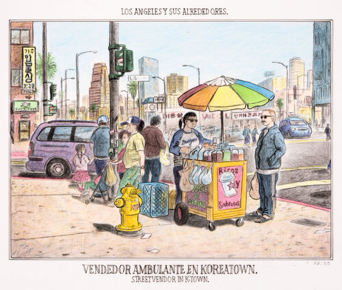 Street Vendor in K-Town di Sandow Birk, Opera su carta in vendita su Singulart