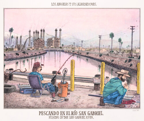 Fishing in the San Gabriel River di Sandow Birk, Opera su carta in vendita su Singulart