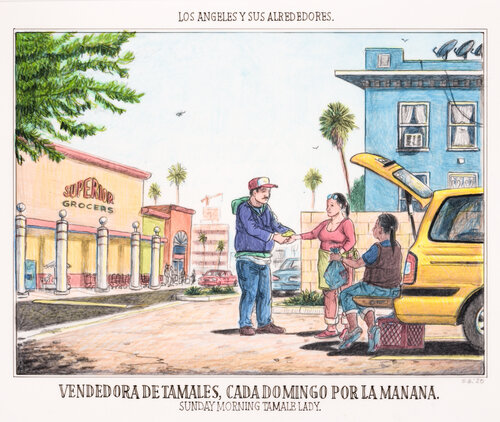 Sunday Morning Tamale Lady di Sandow Birk, Opera su carta in vendita su Singulart