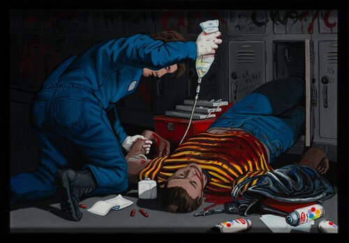 The Murder of Michael Sheen Ensley – Reseda High School, Feb. 22, 1993 di Sandow Birk, Pittura in vendita su Singulart