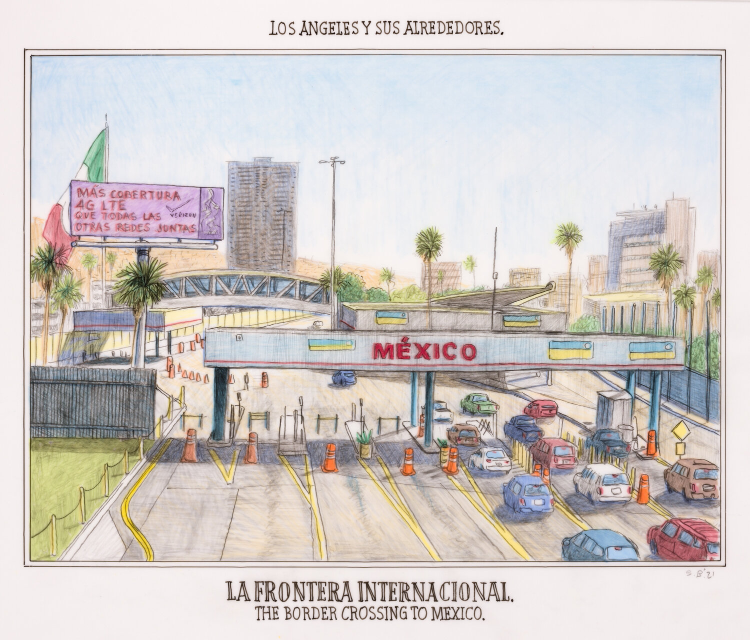 The Border Crossing to Mexico Sandow Birk Opera su carta in vendita