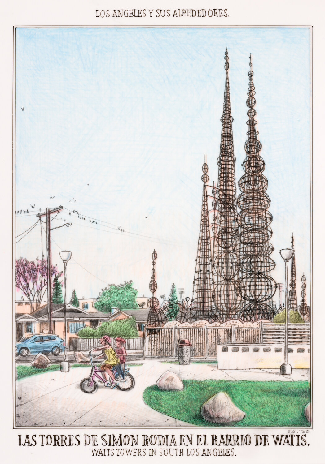 Watts Towers in South Los Angeles Sandow Birk Werk auf Papier zu verkaufen