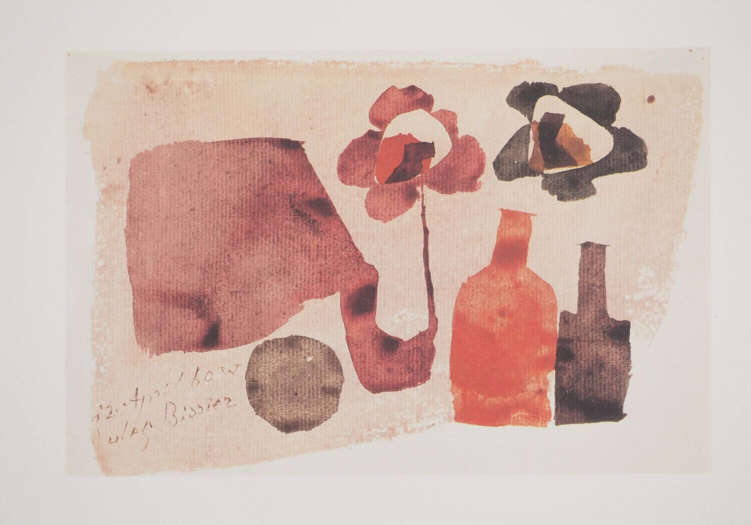 Nature morte aux fleurs et aux bouteilles Julius Bissier Impresión en venta