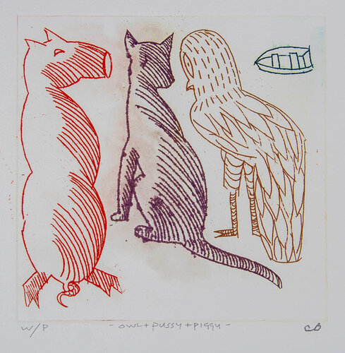 OWL + PUSSY + PIGGY van Charles Blackman, Afdruk te koop op Singulart