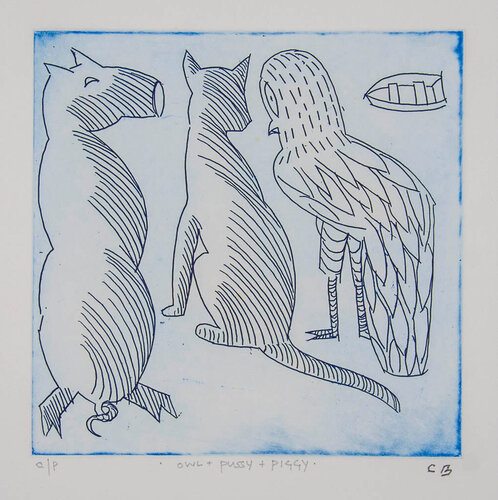 OWL + PUSSY + PIGGY van Charles Blackman, Afdruk te koop op Singulart