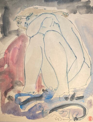 Crouching Nude di Alain Bonnefoit, Pittura in vendita su Singulart