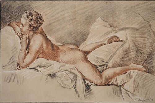 Portrait nu au divan von François Boucher, Druck kaufen auf Singulart