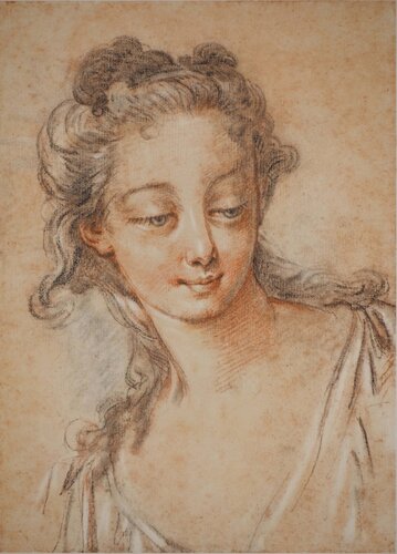 Portrait d'une jeune femme von François Boucher, Druck kaufen auf Singulart
