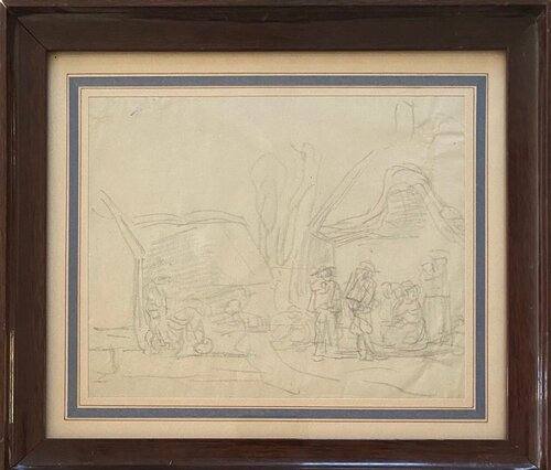 Paysans bretons devant des chaumières di Eugène Boudin, Opera su carta in vendita su Singulart