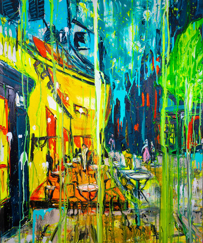 Café Terrace at The Starry Night di Antoni Dragan, Pittura in vendita su Singulart