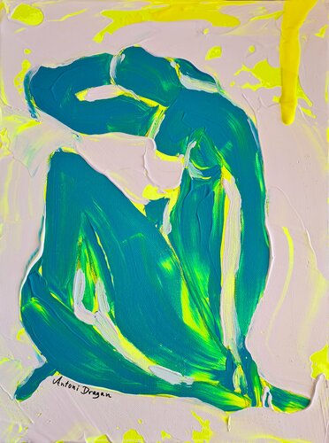 Blue popart Nude van Antoni Dragan, Schilderij te koop op Singulart