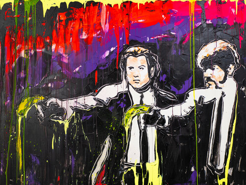 Pulp Fiction inspired by Banksy, Love and popart de Antoni Dragan, Pintura a la venta en Singulart