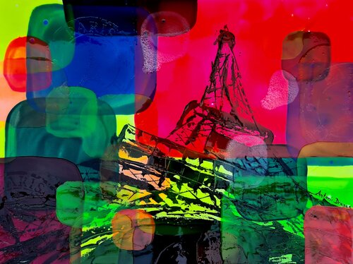 Popart Paris Eiffel Tower in abstract van Antoni Dragan, Schilderij te koop op Singulart