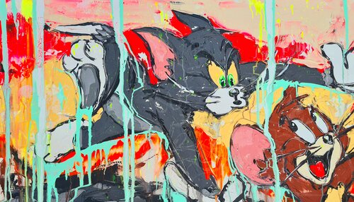 Finally he catched him (Tom and Jerry) di Antoni Dragan, Pittura in vendita su Singulart
