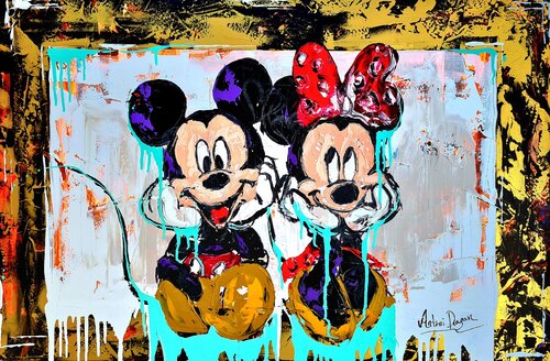 Minnie and Mickey Mouse chilling in the frame di Antoni Dragan, Pittura in vendita su Singulart