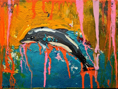 Eternal Glide: A Dolphin’s Journey Through Light di Antoni Dragan, Pittura in vendita su Singulart