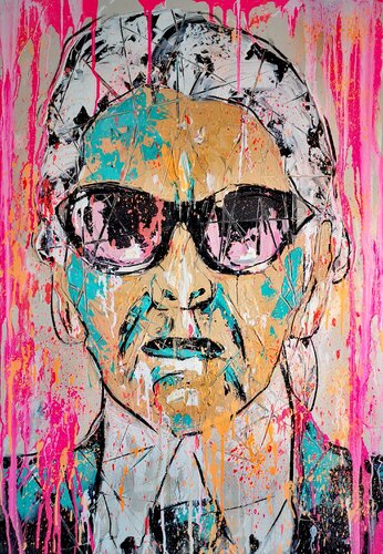 Karl Lagerfeld framed with Antoni Dragan's progressive multipaint technique di Antoni Dragan, Pittura in vendita su Singulart