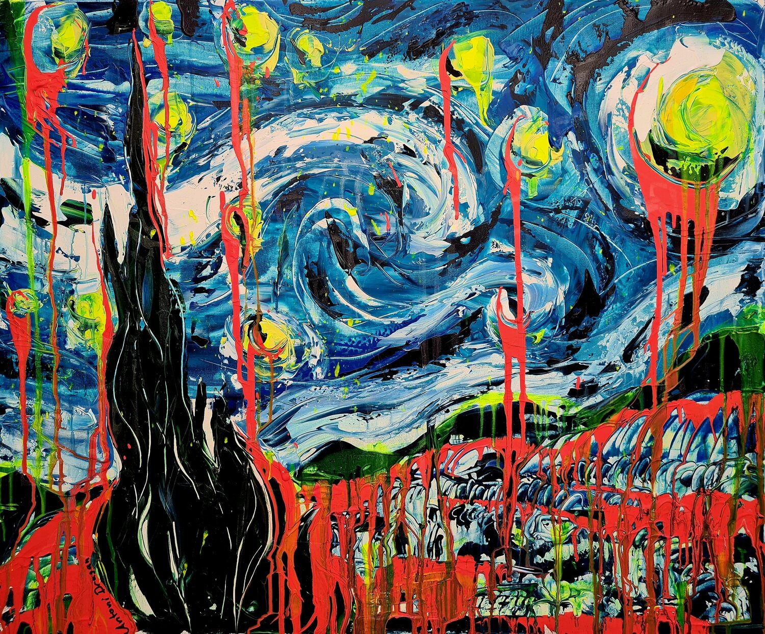 The Starry Night through Vincent Van Gogh's Bedroom in Arles Antoni Dragan Originalgemälde zu verkaufen